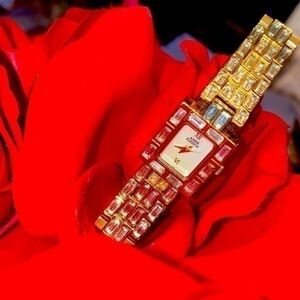 ANNE KLEIN II box Gold Tone CZ Crystal Pave Stainless Wrist Watch needs Battery